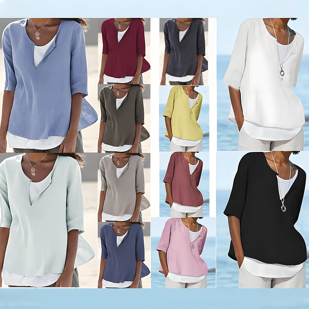 Aliams | Stilvolles, Halbärmeliges Damenoberteil Aus Baumwolle und Leinen