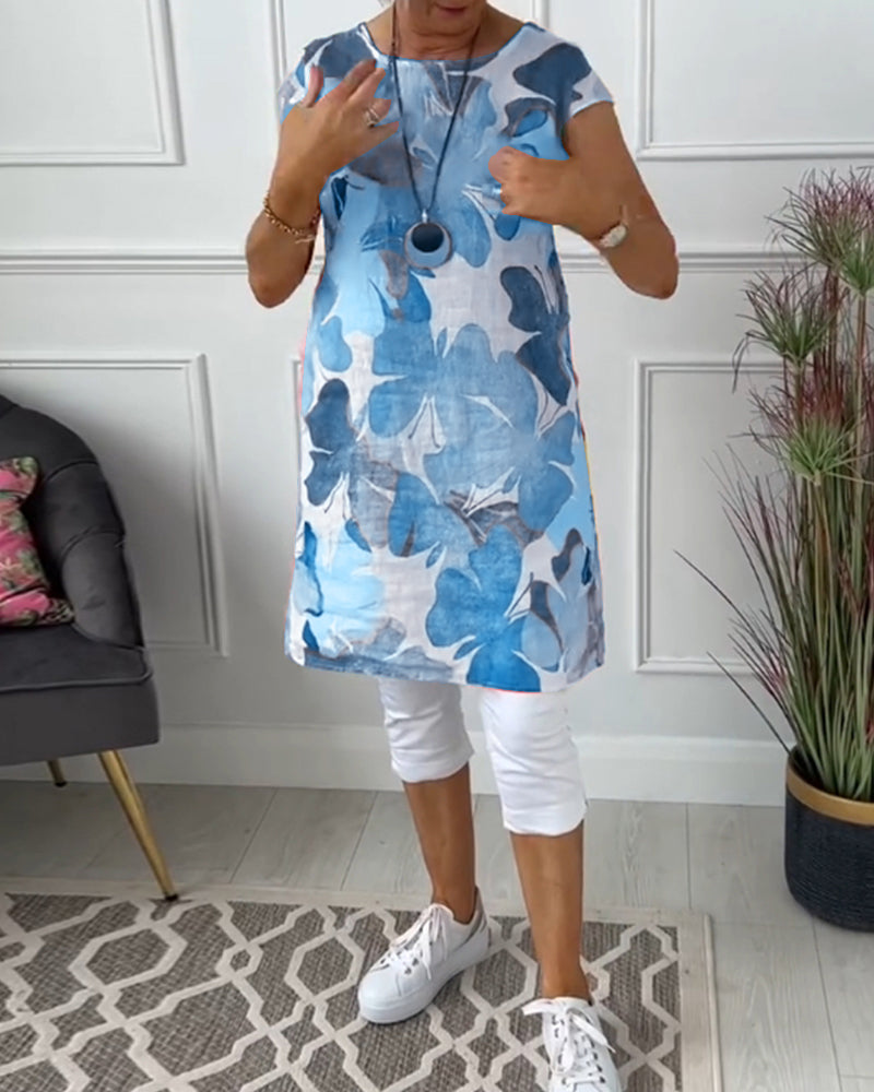 Aliams | Lässiges Longtop mit Farbenfrohem Blumenprint