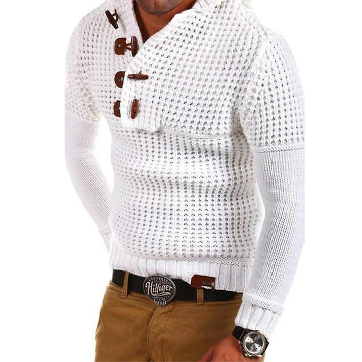 Herren Strickpullover mit Kapuze und modernen Holzknöpfen Aliams