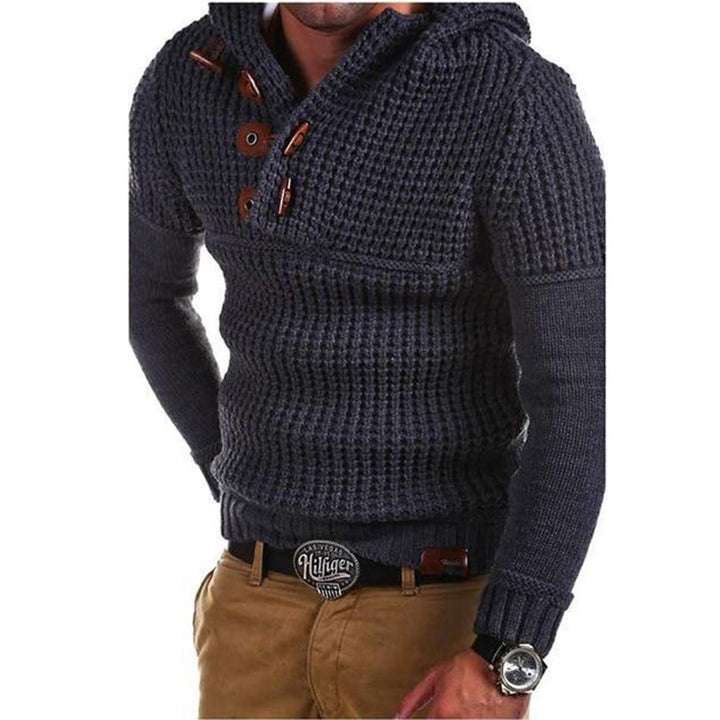 Herren Strickpullover mit Kapuze und modernen Holzknöpfen Aliams