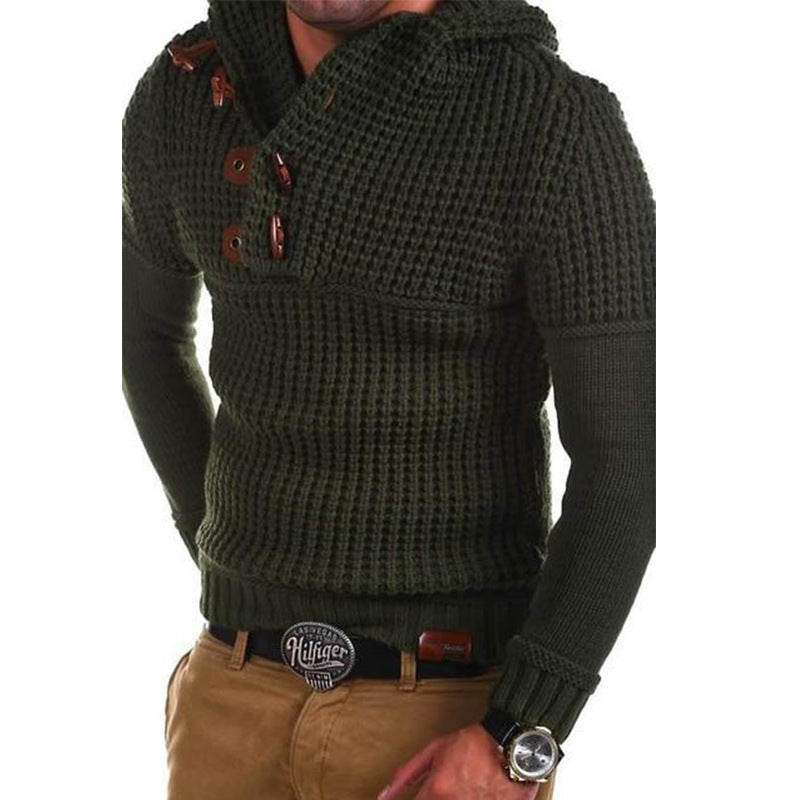 Herren Strickpullover mit Kapuze und modernen Holzknöpfen Aliams