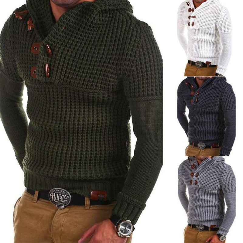 Herren Strickpullover mit Kapuze und modernen Holzknöpfen Aliams