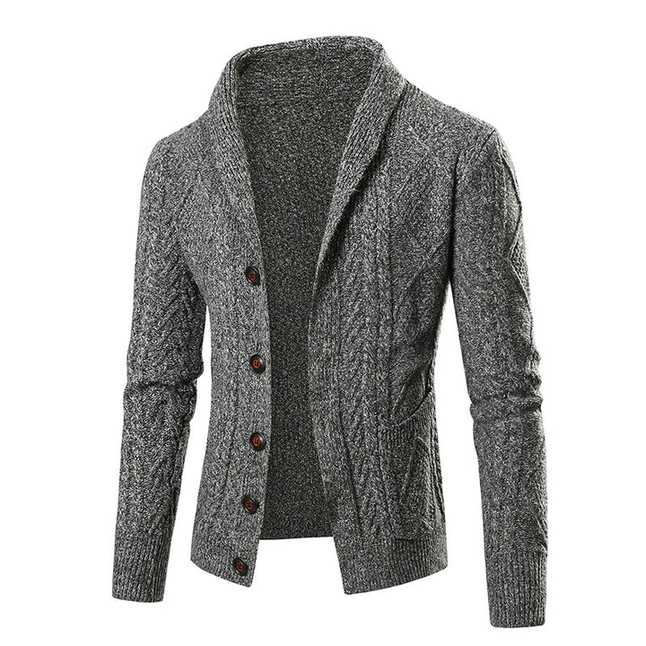 Herren Strickjacke mit modernem Zopfmuster und schickem Schalkragen Aliams