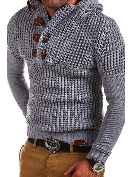 Herren Strickpullover mit kapuze und Holzknöpfen Aliams