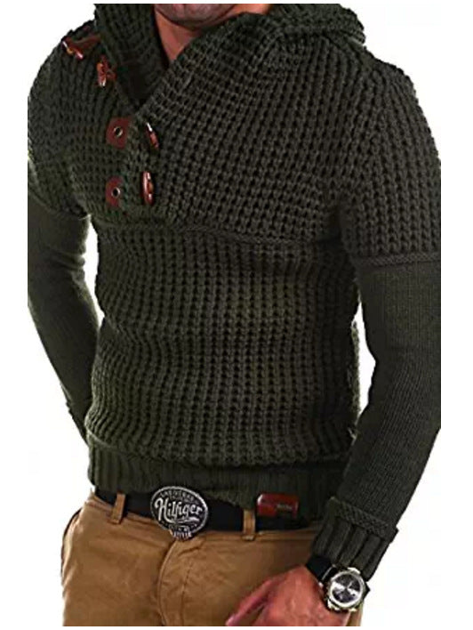 Herren Strickpullover mit kapuze und Holzknöpfen Aliams