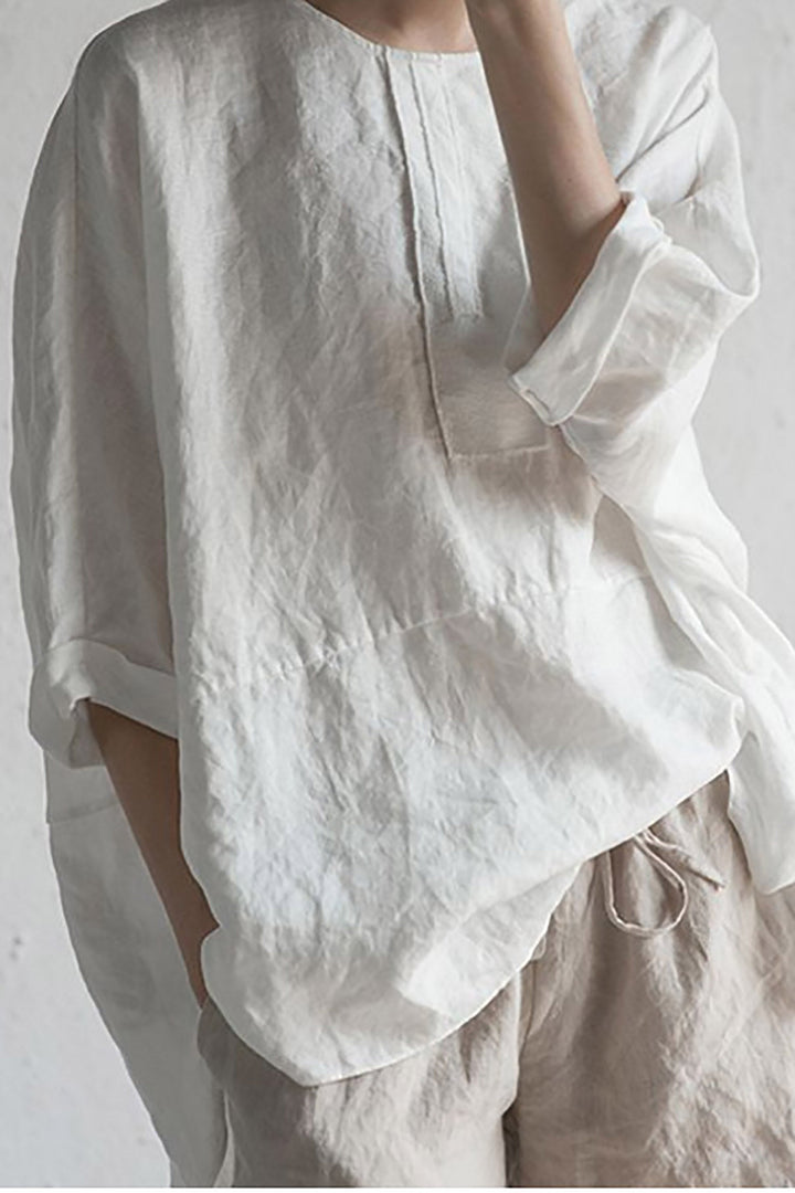 Aliams | Stilvolle Strickjacke Aus Japanischer Leinen Halbärmel und Runder Ausschnitt