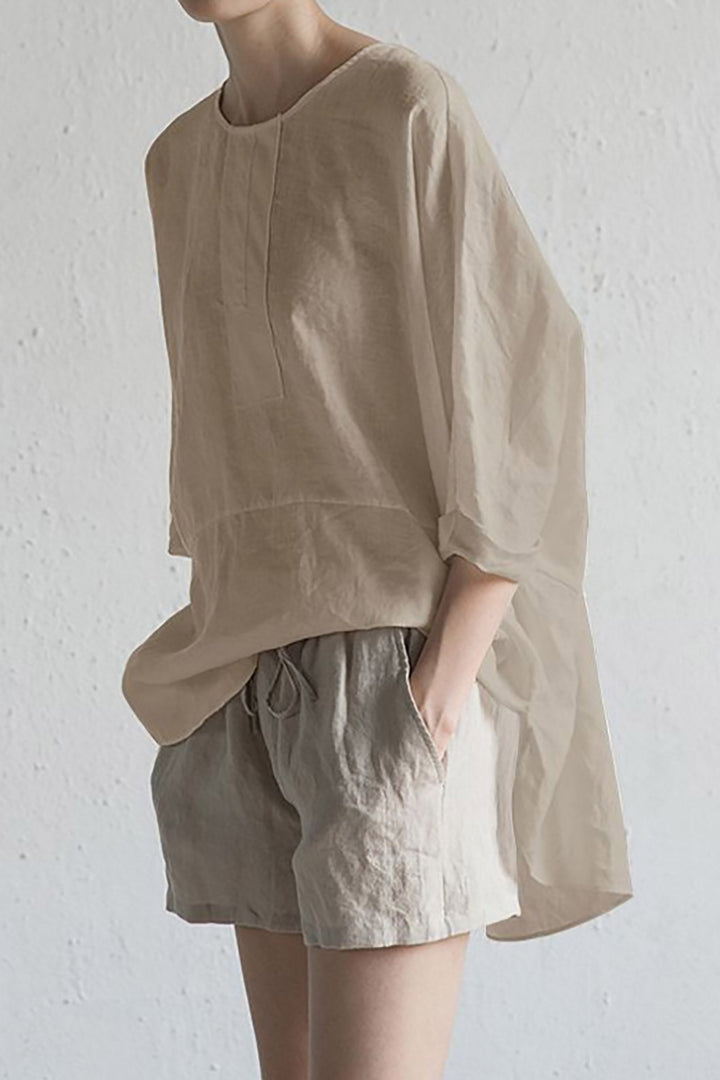 Aliams | Stilvolle Strickjacke Aus Japanischer Leinen Halbärmel und Runder Ausschnitt