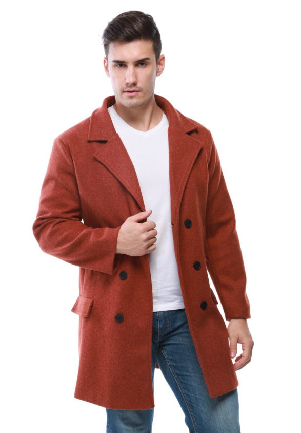 Herren stylischer Wollmantel mit doppelter Knopfreihe und breitem Revers Aliams
