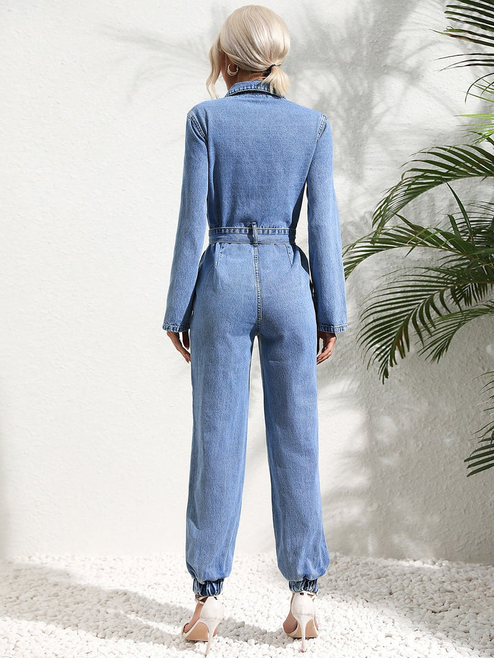 Aliams | Jumpsuit mit Pattentasche und Jeansgürtel