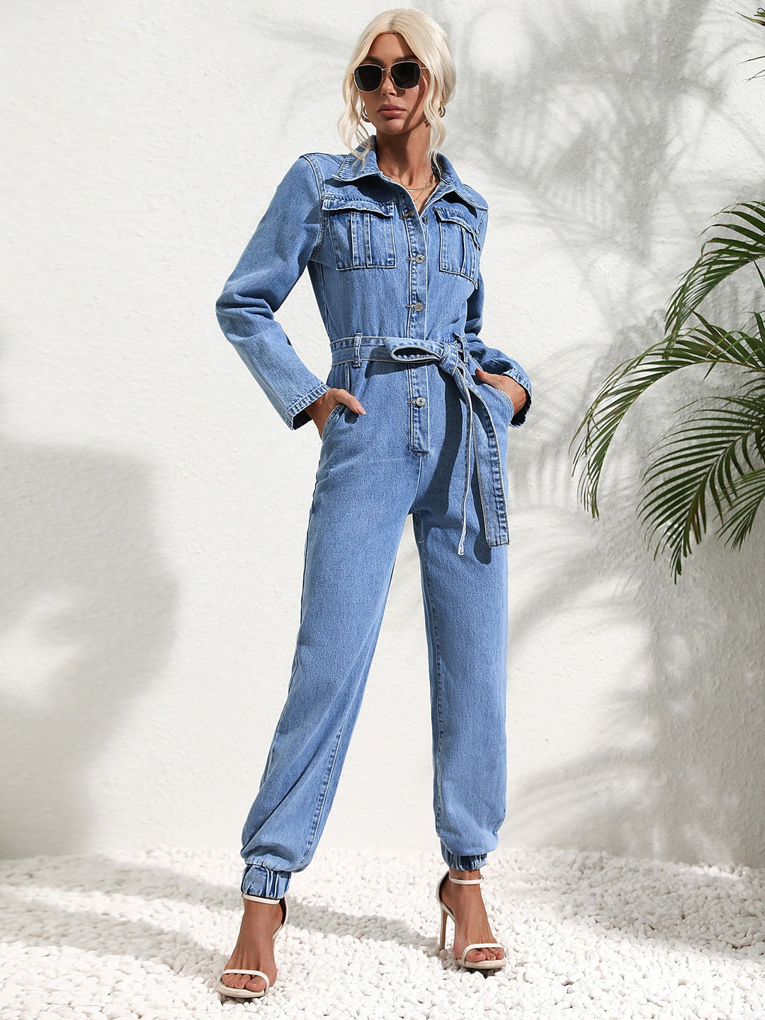 Aliams | Jumpsuit mit Pattentasche und Jeansgürtel