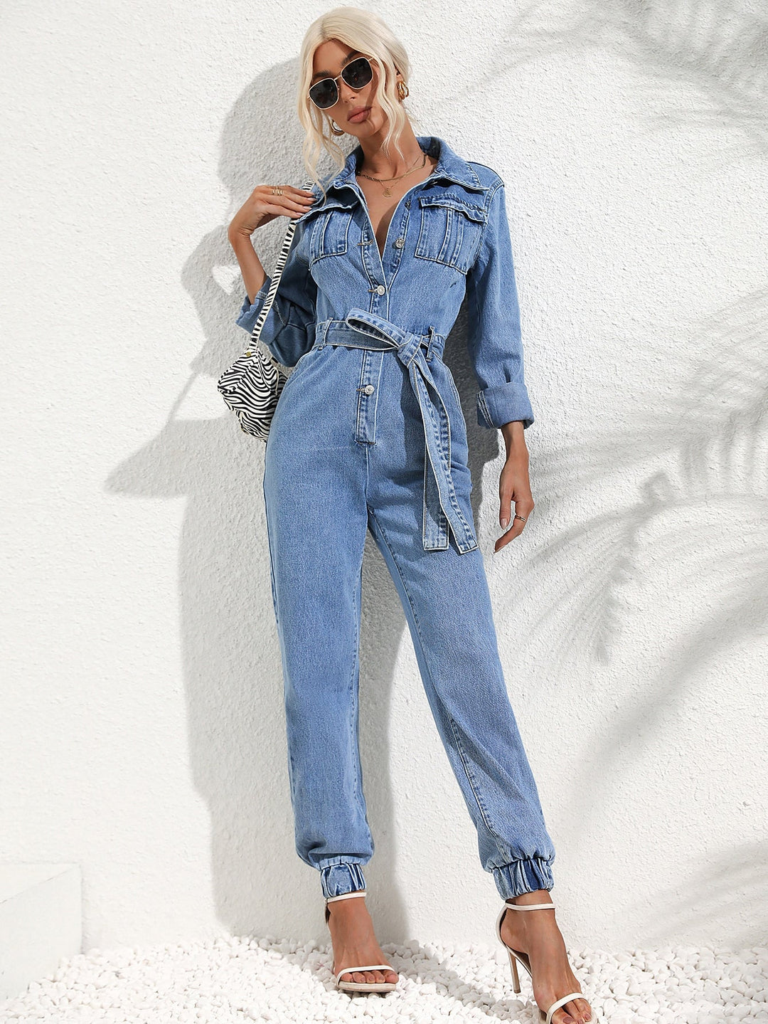 Aliams | Jumpsuit mit Pattentasche und Jeansgürtel