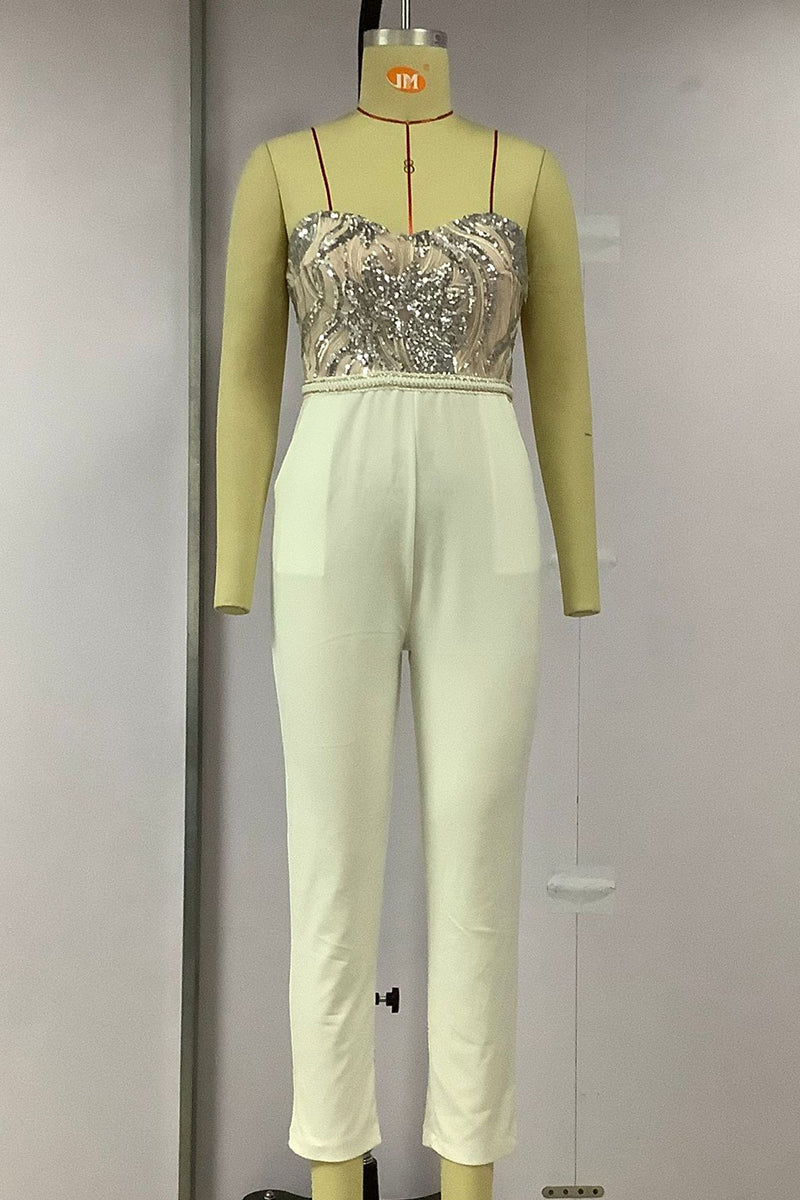 Aliams | Sexy Solid Bestickte Pailletten Patchwork Trägerlos Regelmäßig Overall