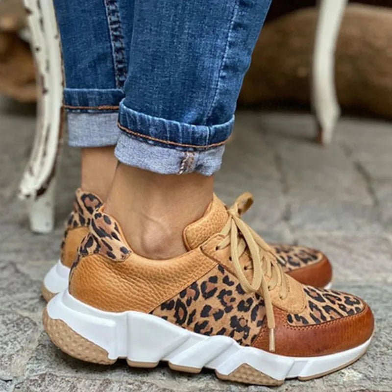 Aliams | Lässige Vulkanisierte Leoparden-Sneakers mit Dicken Sohlen