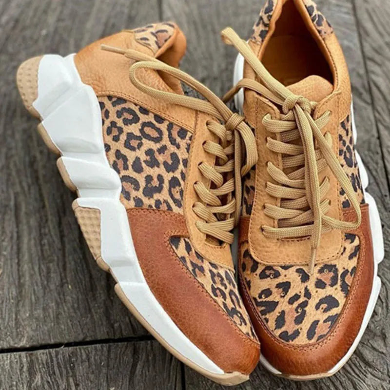 Aliams | Lässige Vulkanisierte Leoparden-Sneakers mit Dicken Sohlen