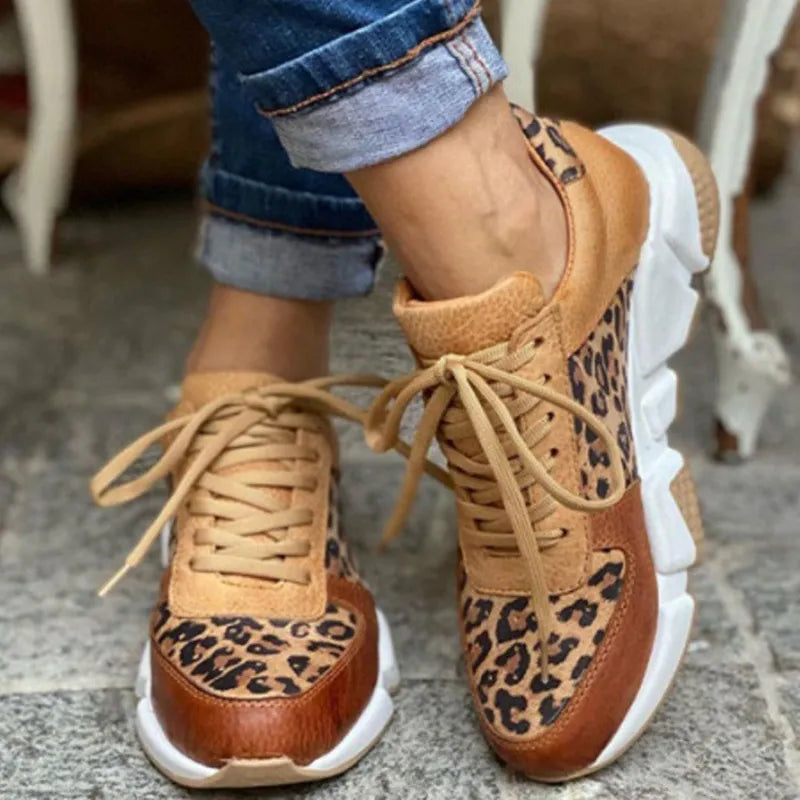 Aliams | Lässige Vulkanisierte Leoparden-Sneakers mit Dicken Sohlen