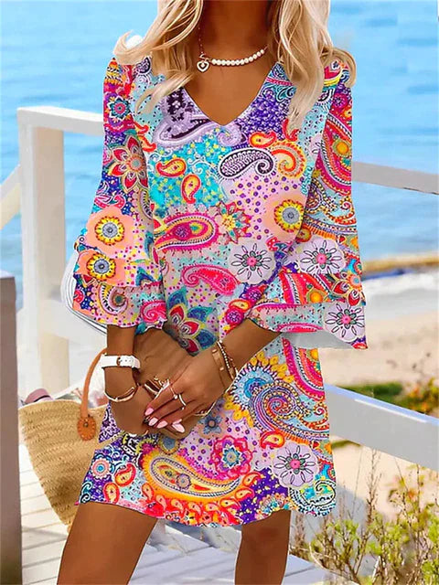 Aliams | Bunt Bedrucktes Kleid