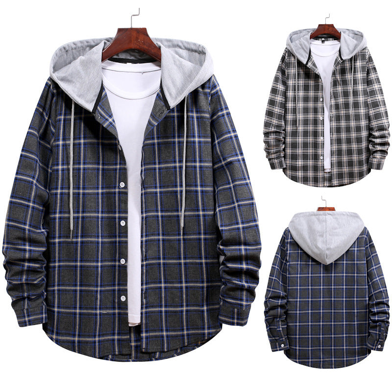 Herren Übergangshemden mit integrierter Kapuze und kariertem Design Aliams