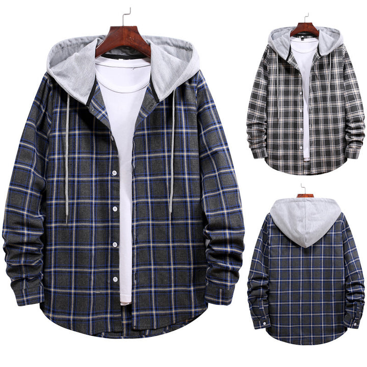 Herren Übergangshemden mit integrierter Kapuze und kariertem Design Aliams