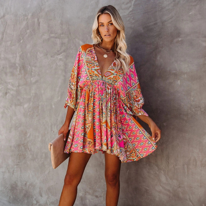 Aliams | Trendy Kurze Boho Blumenkleid für Damen