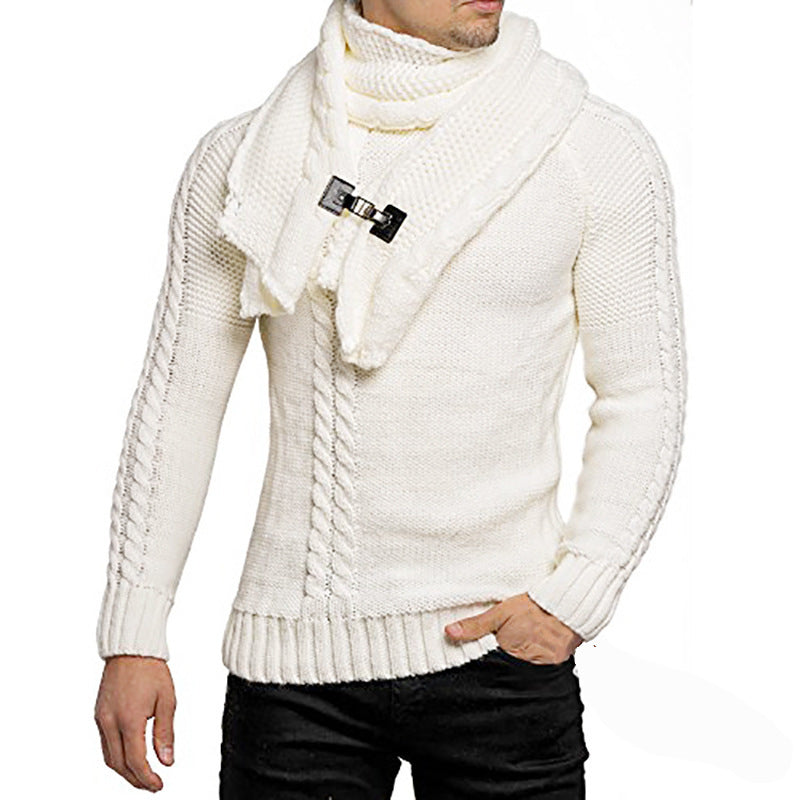 Herren stylischer Strickpullover mit schickem Kragen und praktischem Schal Aliams