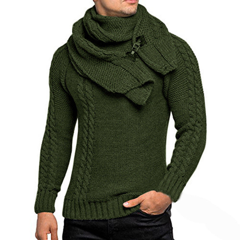 Herren stylischer Strickpullover mit schickem Kragen und praktischem Schal Aliams