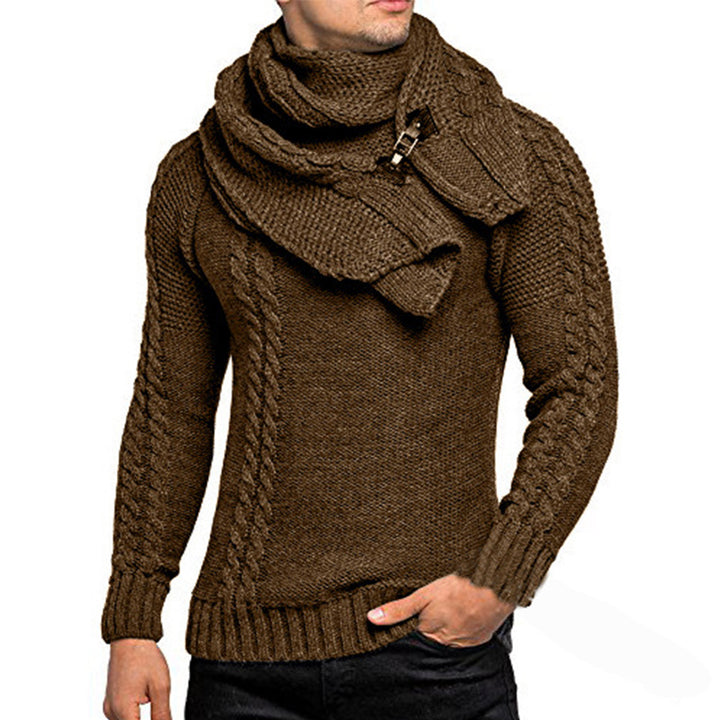 Herren stylischer Strickpullover mit schickem Kragen und praktischem Schal Aliams