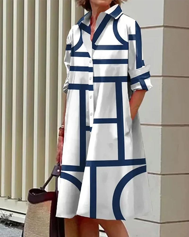 Aliams | Kleid mit Taschen und Geometrischem Aufdruck