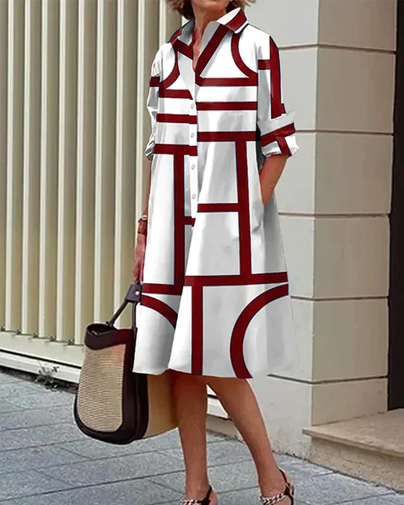 Aliams | Kleid mit Taschen und Geometrischem Aufdruck