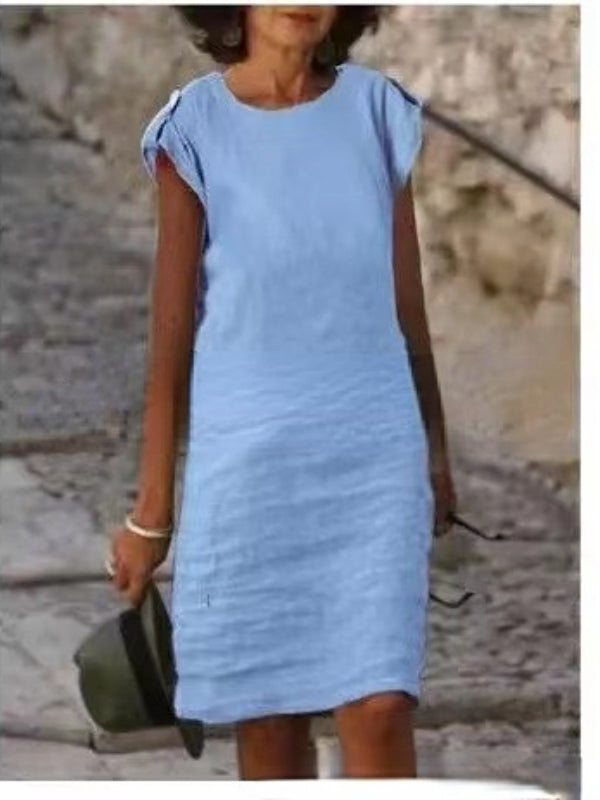 Aliams | Midikleid für Frauen In Farbenfrohem Baumwoll-Leinen Ohne Ärmel mit Rundem Ausschnitt