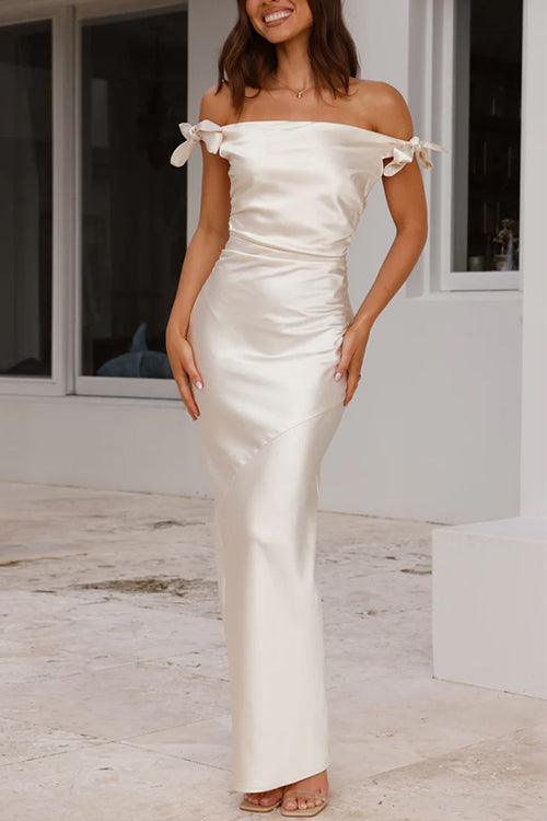 Aliams | Rosiedress Schleife Knoten Off-Shoulder Maxi Partykleid