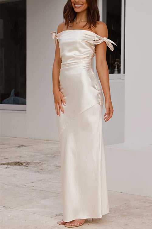 Aliams | Rosiedress Schleife Knoten Off-Shoulder Maxi Partykleid