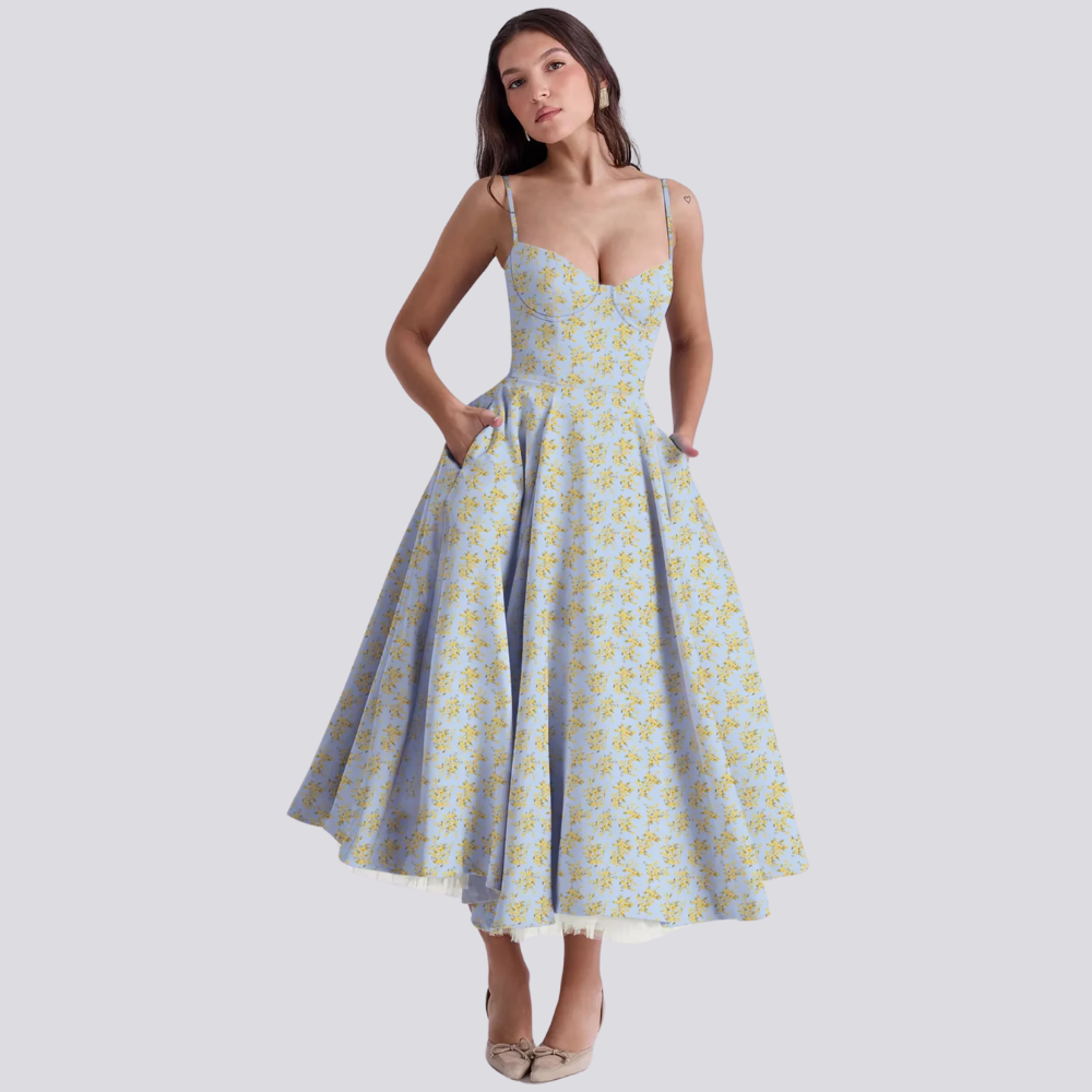 Aliams | Midi Kleid mit Blumenkorsatzt für Damen