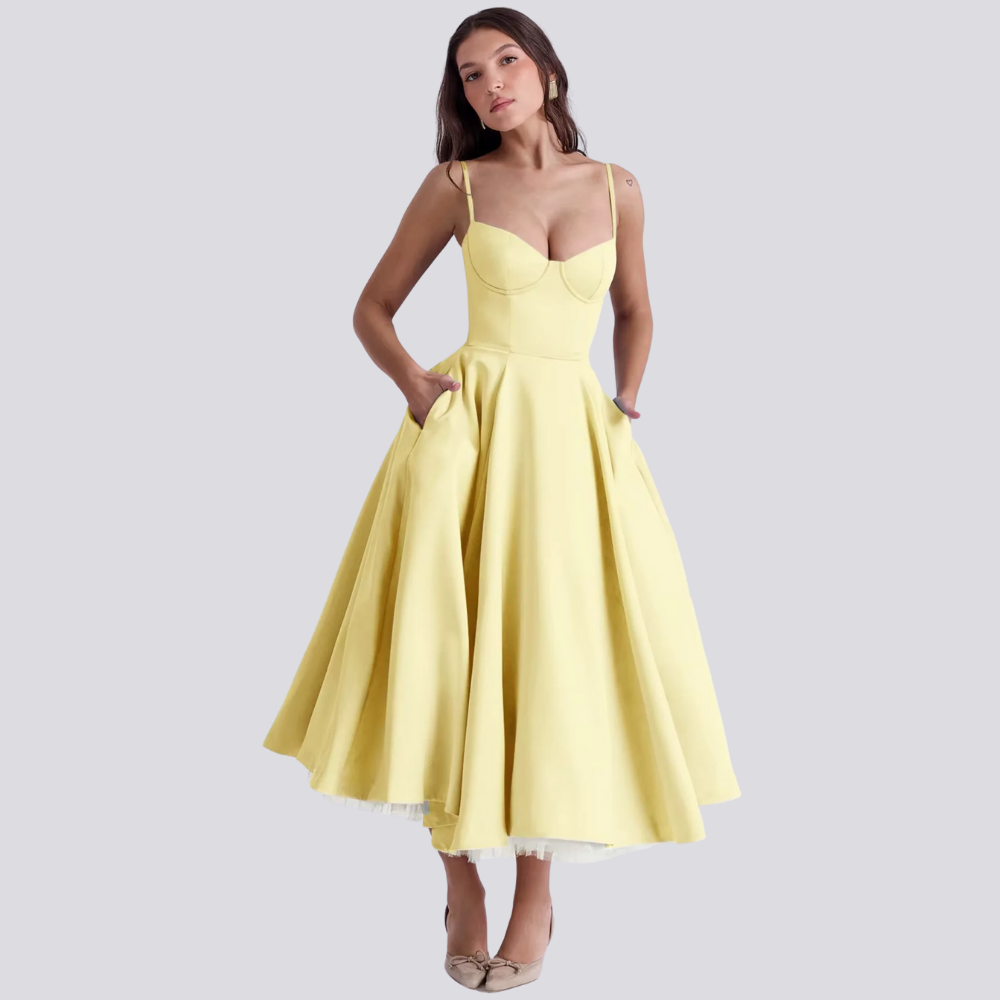 Aliams | Midi Kleid mit Blumenkorsatzt für Damen