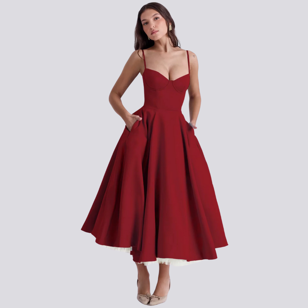 Aliams | Midi Kleid mit Blumenkorsatzt für Damen