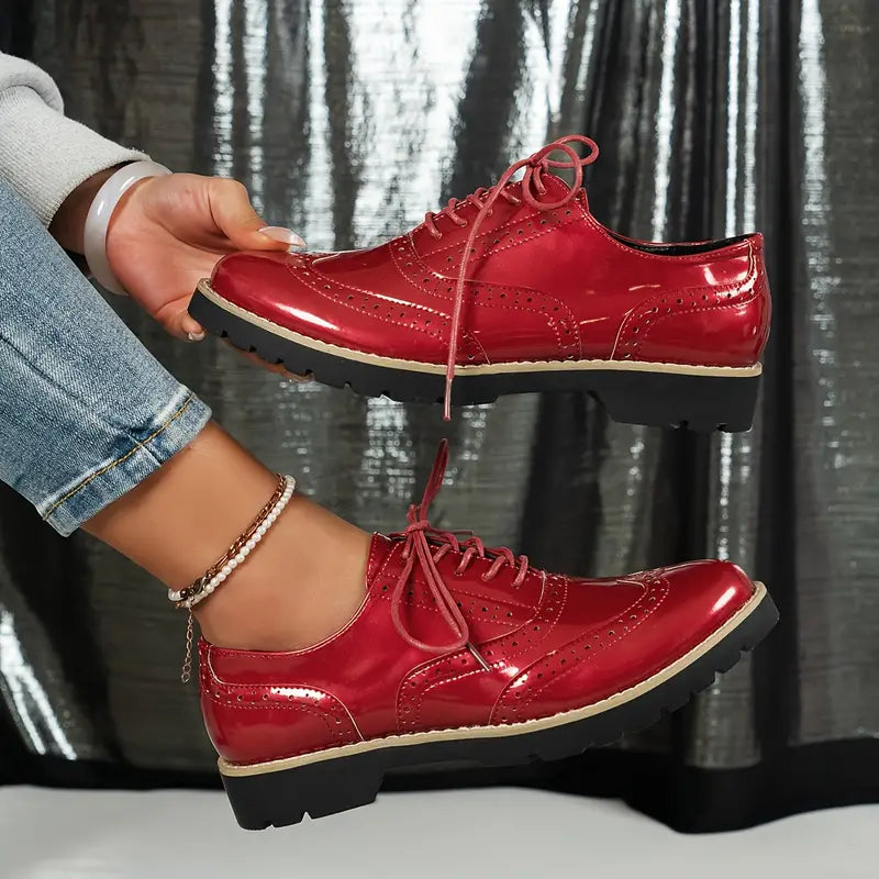 Aliams | Lackschuhe Im Oxford Stil mit Klobiger Sohle für Damen