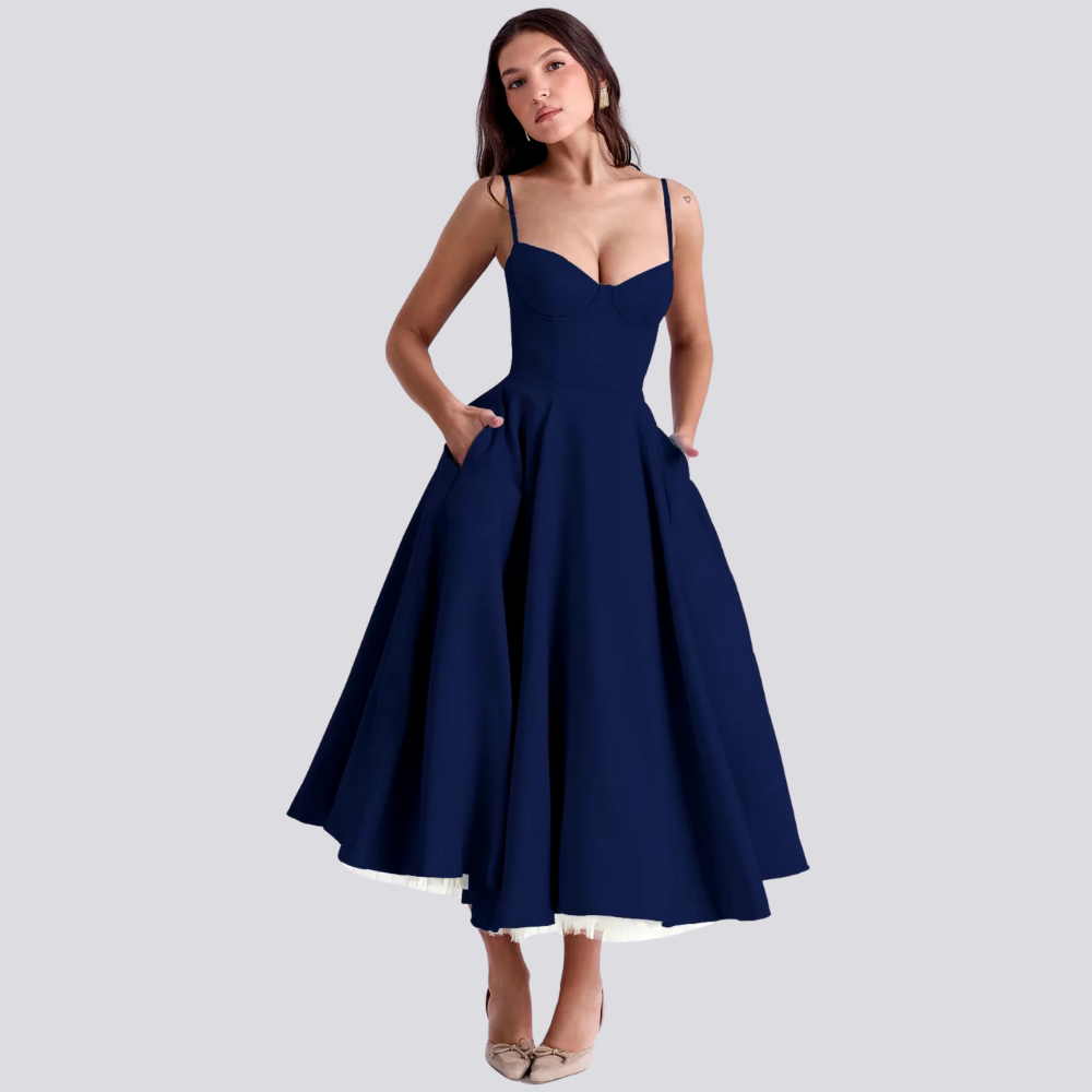 Aliams | Midi Kleid mit Blumenkorsatzt für Damen