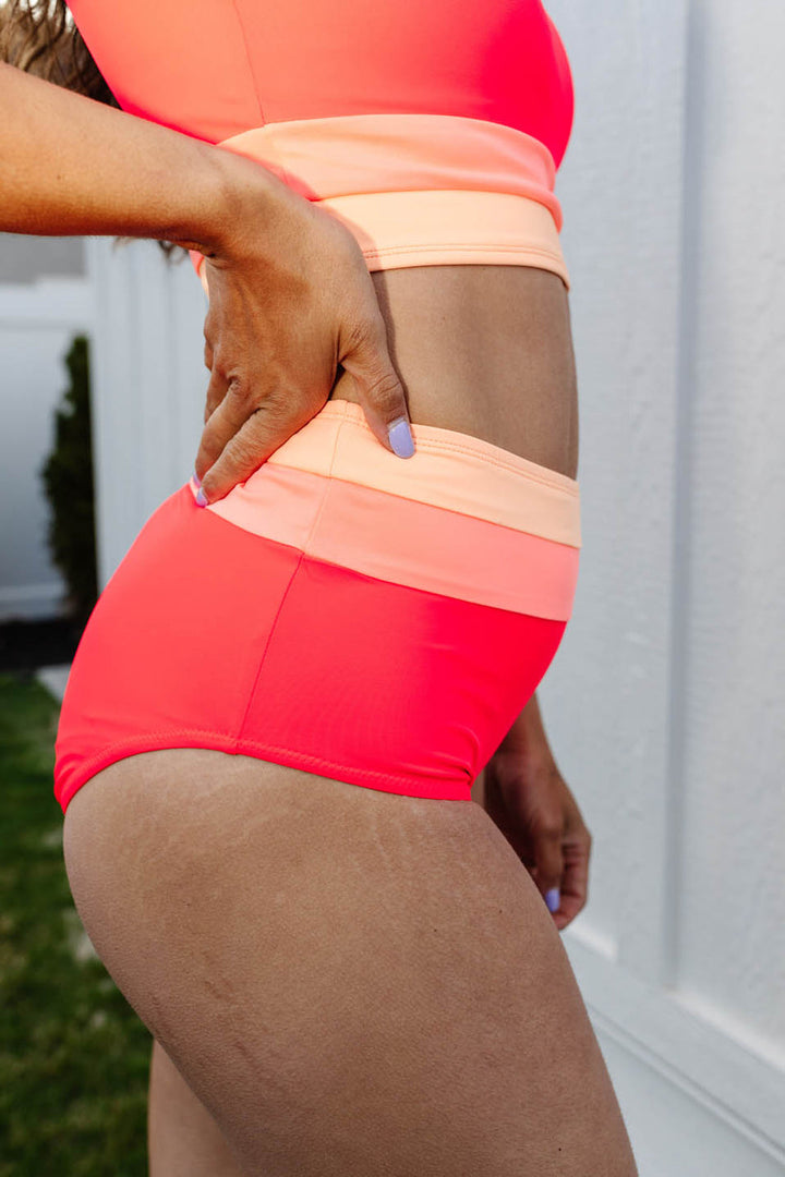 Aliams | High Waist Colorblock Marine Cut Back Crop Bikini Set