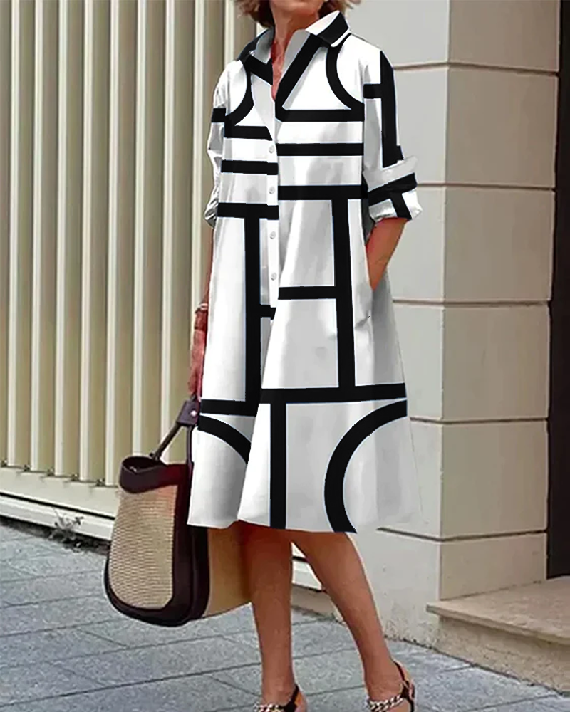 Aliams | Kleid mit Taschen und Geometrischem Aufdruck
