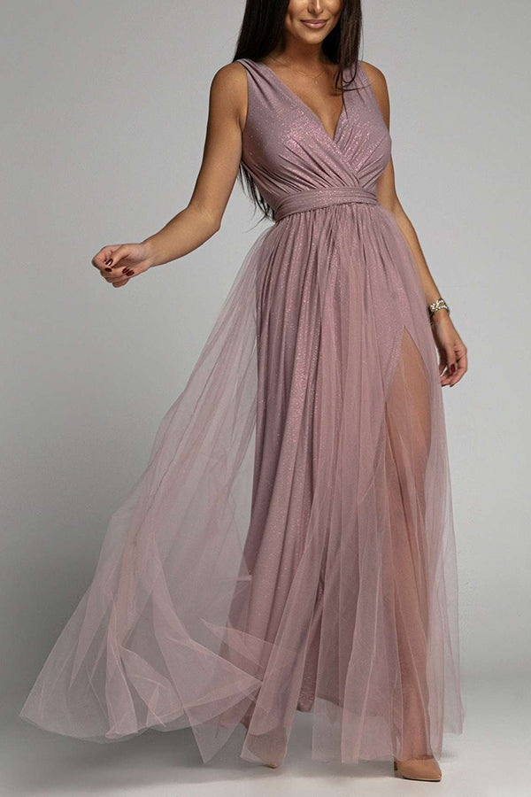 Aliams | It'S My Day Light Tulle Schlitz Maxi Kleid