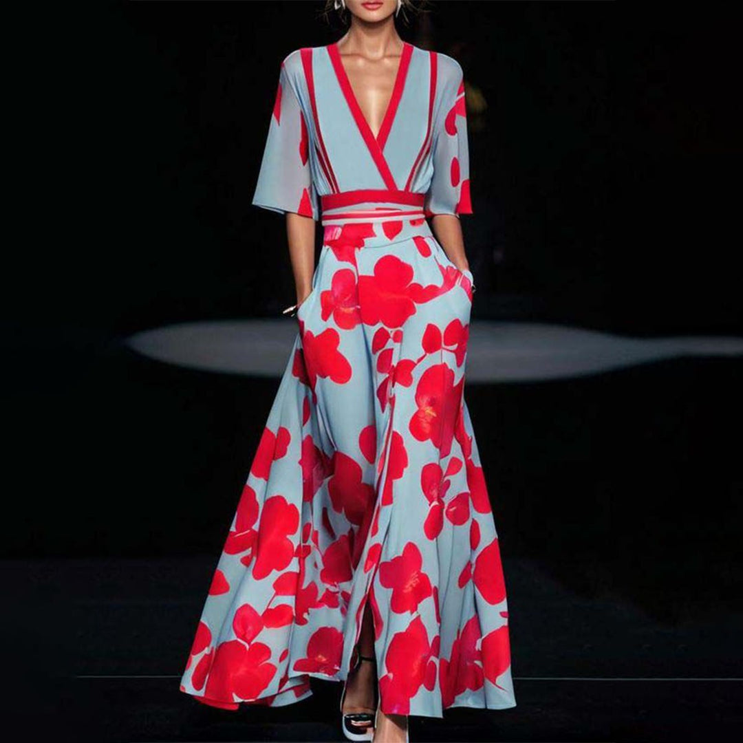 Aliams | Kurzärmeliges Maxikleid Lässig und Stilvoll