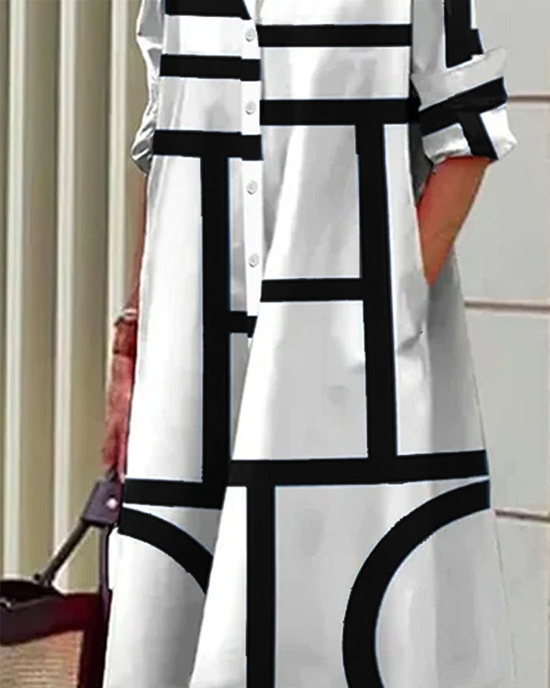 Aliams | Kleid mit Taschen und Geometrischem Aufdruck