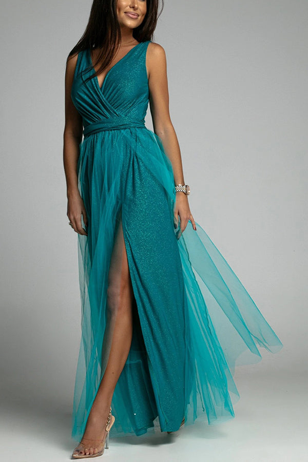Aliams | It'S My Day Light Tulle Schlitz Maxi Kleid