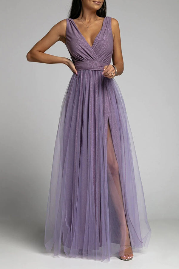 Aliams | It'S My Day Light Tulle Schlitz Maxi Kleid