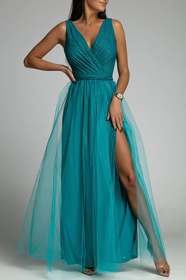 Aliams | It'S My Day Light Tulle Schlitz Maxi Kleid