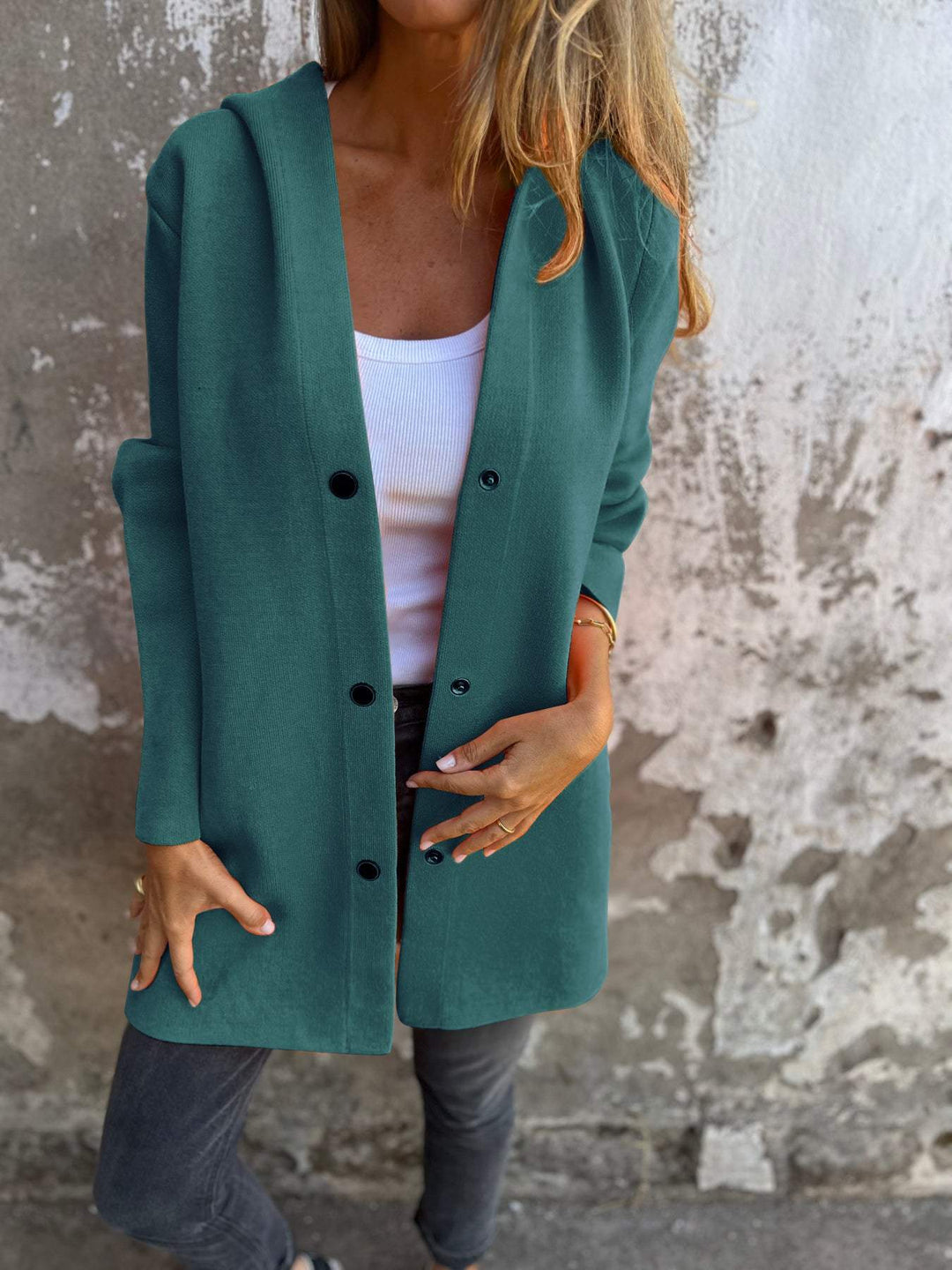 Aliams | Lässige Einreiher Blazer mit Kapuze