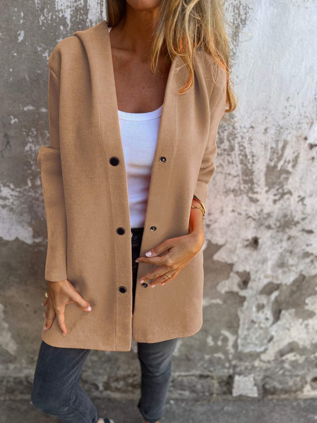 Aliams | Lässige Einreiher Blazer mit Kapuze