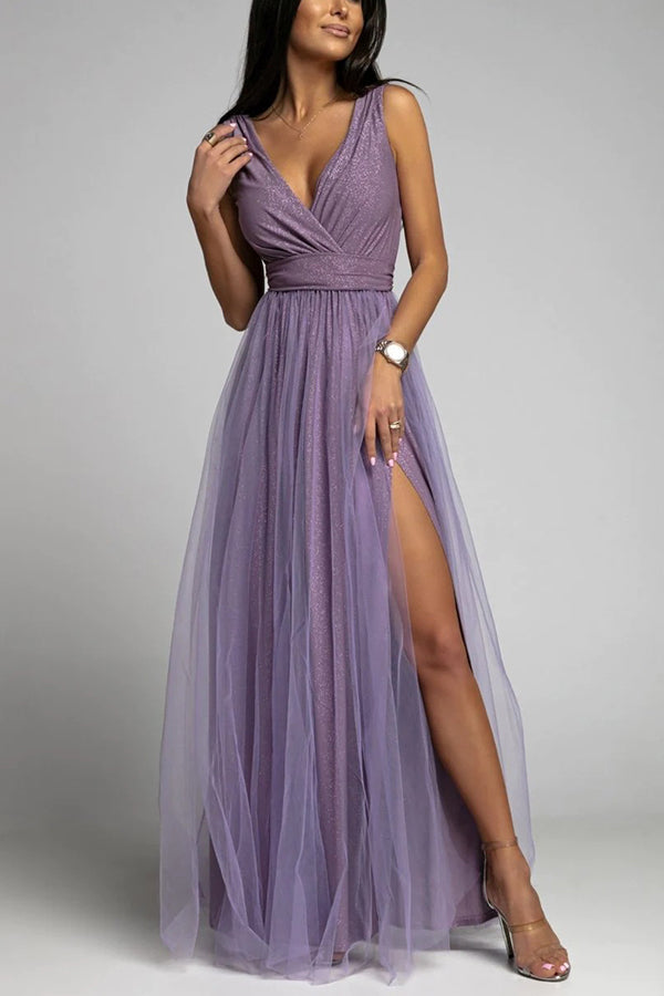 Aliams | It'S My Day Light Tulle Schlitz Maxi Kleid