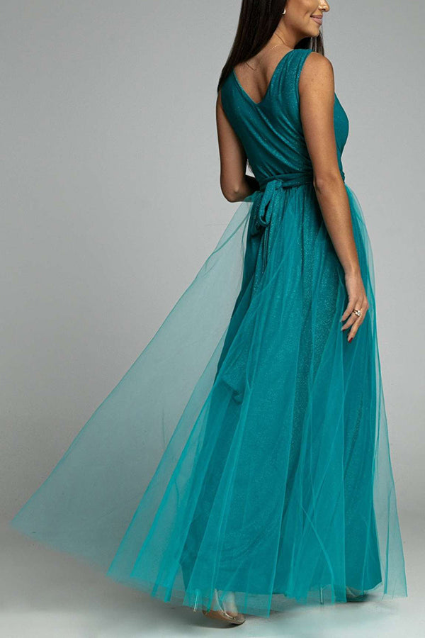 Aliams | It'S My Day Light Tulle Schlitz Maxi Kleid