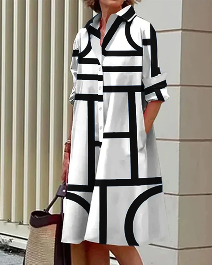 Aliams | Kleid mit Taschen und Geometrischem Aufdruck