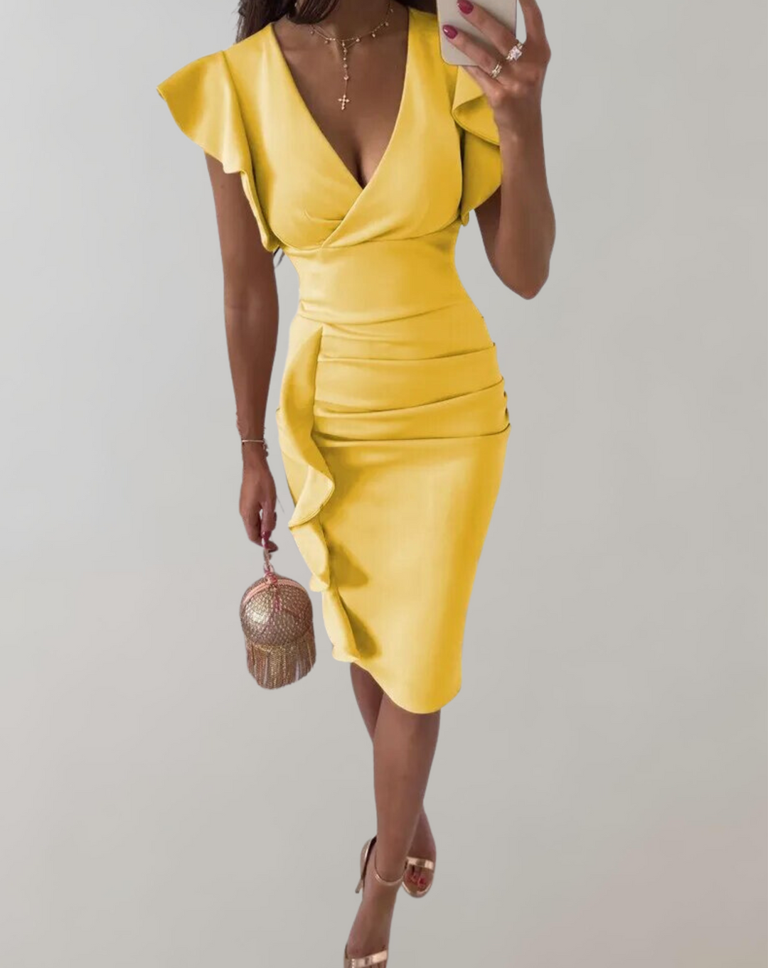 Aliams | Hoch Tailliertes Kleid mit Flair-Detail und Gepufften Miniärmeln